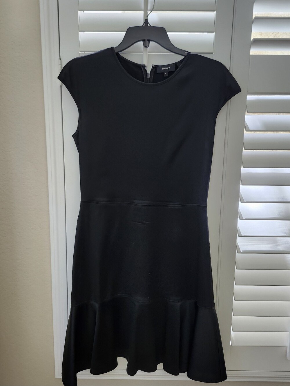 Theory Black Cap-Sleeve Flared-Hem Mini Dress
